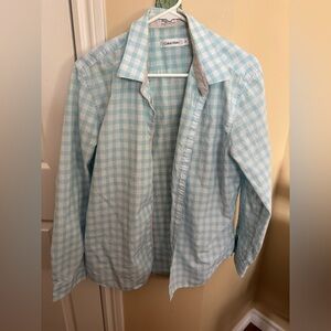 Calvin Klein Aqua and White Gingham Button-Up Shirt